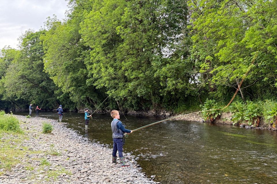 Juvenile anglers fishing in the River Allow